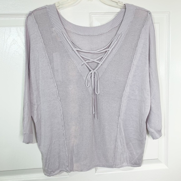 LA made Tops - LA Made 3/4 Sleeve Deep V Tie Back Knit Top
